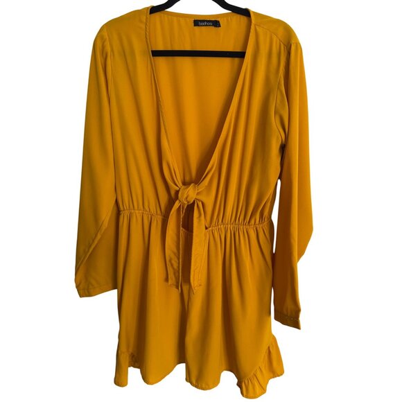 2/$25 Boohoo 14 Deep Mustard Yellow Long Sleeve Jumpsuit Polyester - Picture 14 of 16